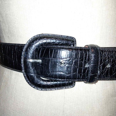 Ralph Lauren Black Reptile Embossed Leather Belt  L Vintage Lauren Ralph Lauren Wide Black Croc-embossed Italian  main image 4