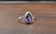 925 Stamp Sterling Silver Purple Amethyst Natural Gemstone Women Ring