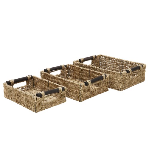 Seagrass Storage Baskets Set of 3 Rectangular Lidded Basket With Handles (412) - Picture 6 of 6