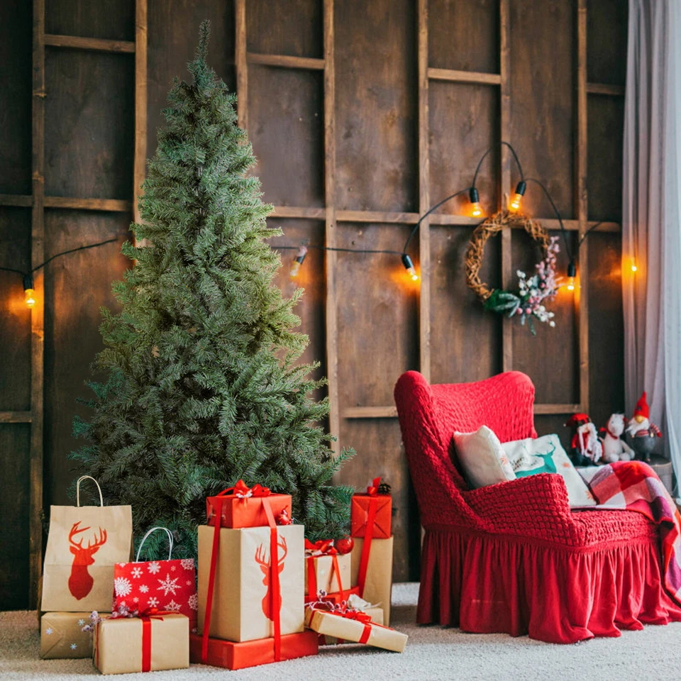 Árbol de Navidad de 5 pies 6 pies 7 pies Navidad pino artificial decoración del hogar de vacaciones con soporte de metal Foto 3 de 4