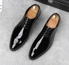 Pointy Toe Metal Mens Dress Wedding Rivet Lace Up Formal Platform Business Shoes