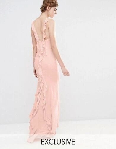 Jarlo Peach Maxi Dress Fishtail Ruffles UK10 EUR38 US6