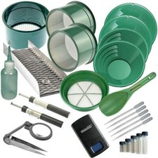 25pc Gold Panning Kit 14" 12" 10" 8" Green Gold Pans Mini Sluice Box More