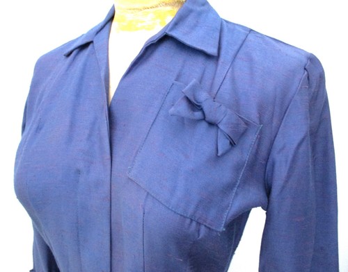 Vtg 50s Peri Blue Iridescent Pink Rockabilly Pencil Wiggle Dress Pockets Bow S/M - Picture 3 of 6