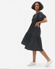Everlane Black Cotton Boho Peasant Dress Puff Sleeve Tiered XXS
