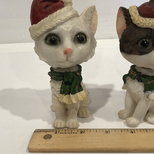 Bobble Head Christmas Cats Kittens Stocking Hat Glass Eyes Holiday 5.5” Set Of 2 - Picture 9 of 9