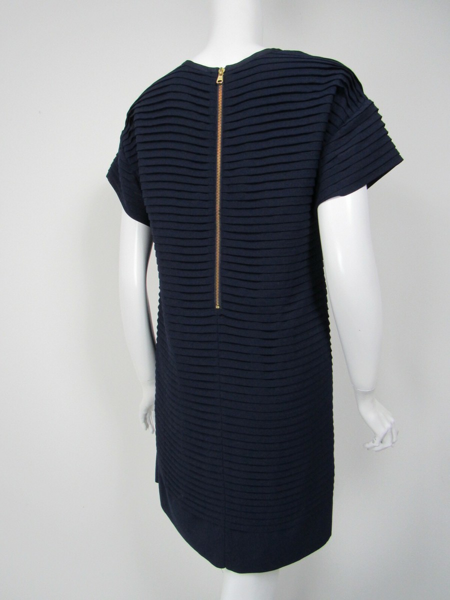 J CREW Pleated Chiffon T-Shirt Dress Navy Blue Short Sleeve Shift sz 2 B9434
