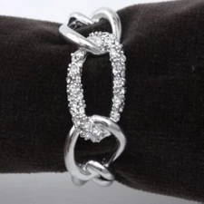 Lobjet Platinum Chain Napkin Rings White Swarovski Crystals Link Set Of 4, nib