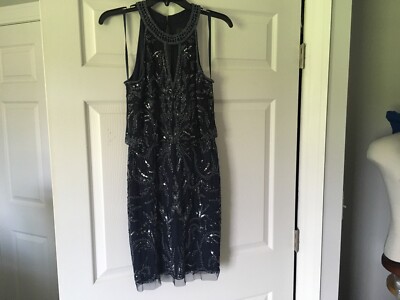 adrianna papell beaded blouson dress short Adrianna Papell Jasmine Beaded Blouson Gown With Sheer Short Sleeves