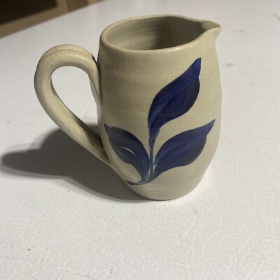 Williamsburg Pottery 3.5'' Mini Pitcher Salt Glaze Blue Cobalt Flower Creamer 