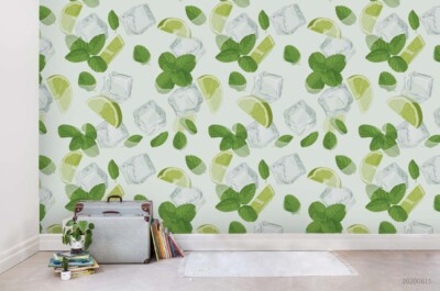 3D Fruit Lemon Ice Cube Self-adhesive Removable Wallpaper Murals Wall 429