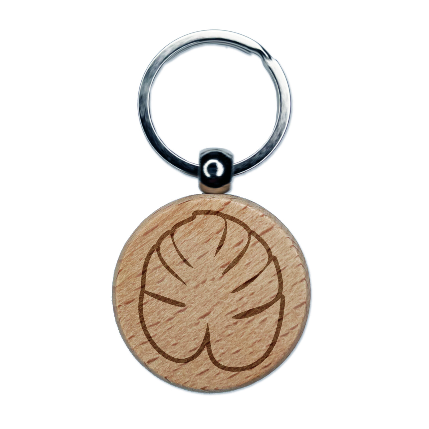 Tropical Palm Leaf Engraved Wooden Round Keychain Charm  