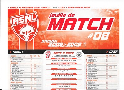 Spielbogen Nr. 08 ASNL - Caen (2008 - 2009) - Ligue 1