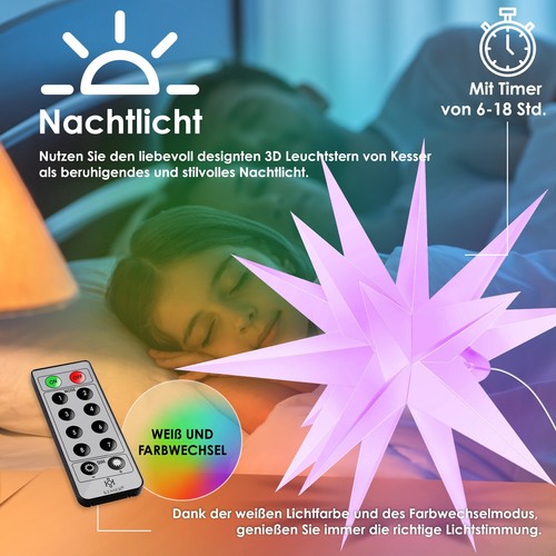 KESSER® Leuchtstern 3D LED Weihnachtsstern Adventsstern Timer für innen & außen - Bild 11 von 18