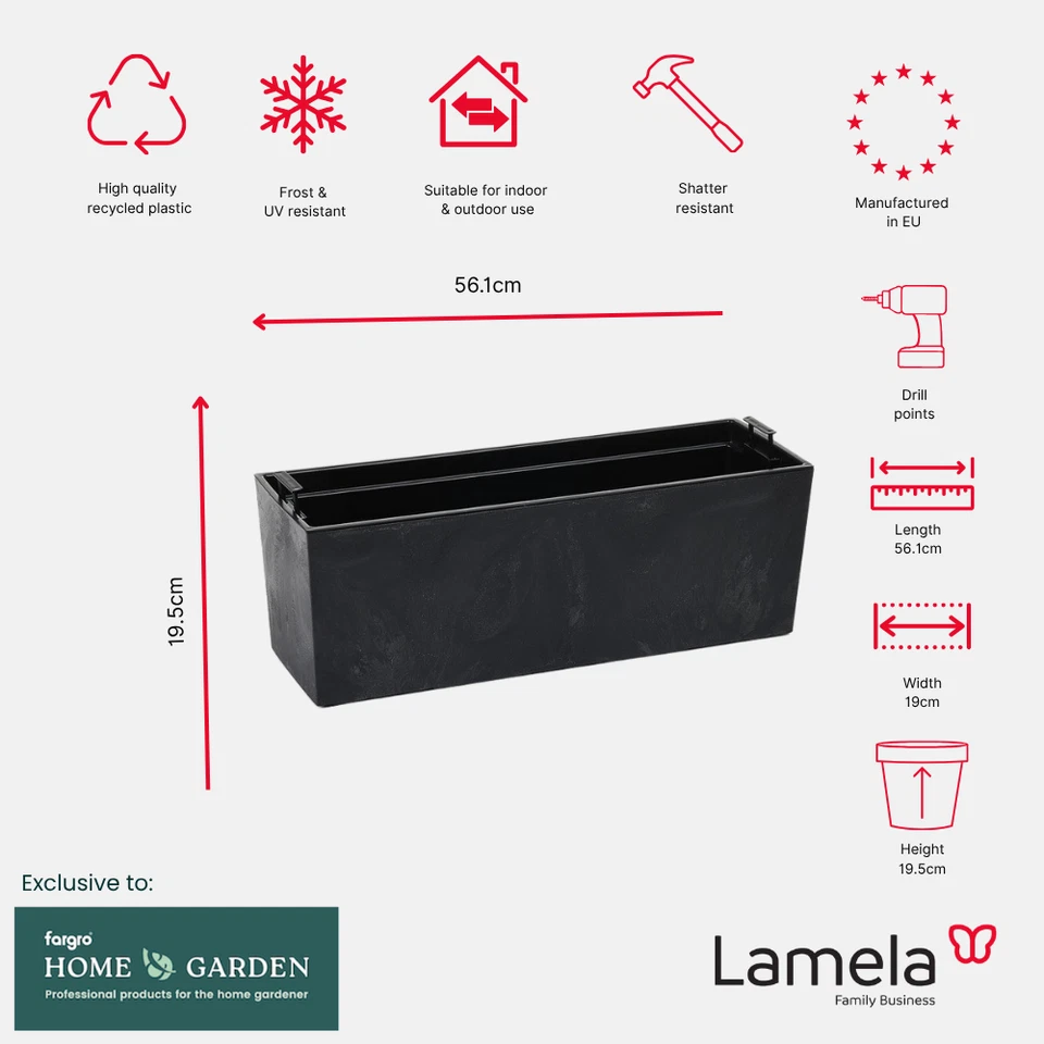 Lamela™ Begonia Concrete Effect Window Box Resin Planter L56.1 W19 H19.5cm - Image 4 of 4