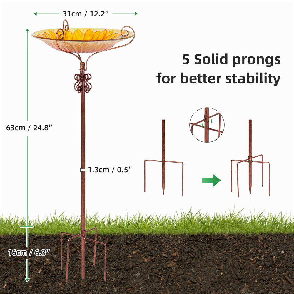 Garden Bird Bath Feeder Feeding Food Station with Stake Solar Birdbaths Fountain