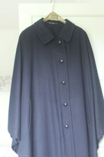 Ladies Cape Alpacca Original Loden Made In Austria Navy Derma Leather Buttons