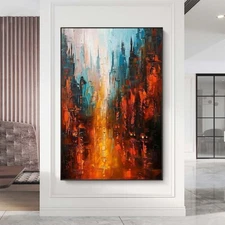 original red city Handpainted Knife Oil Painting On Canvas Home Decoration