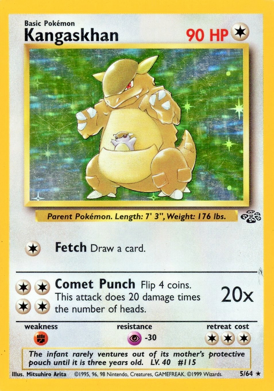 Pokémon TCG Base Set Unlimited Kangaskhan Card #5/64 Holo Rare Jungle Stamped