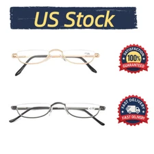Reading Glasses Gunmetal Spring Hinges Half Moon Semi Rimless Readers +1.0~+4.0