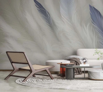 3D Feather Texture White Blue Self-adhesive Removeable Wallpaper Wall Mural