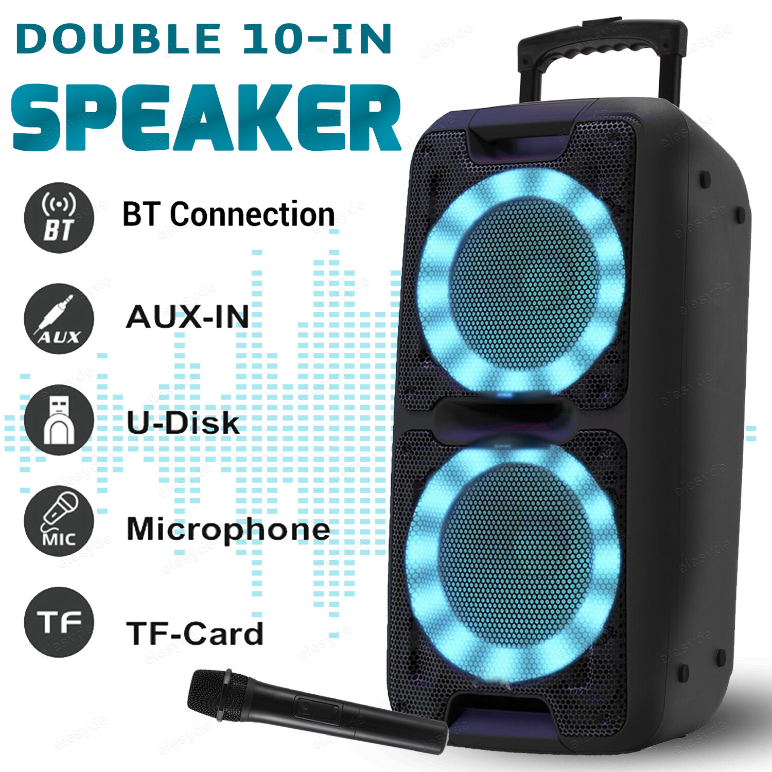 10in Portable Bluetooth Speaker with Subwoofer Heavy Bass Mic for Parties  