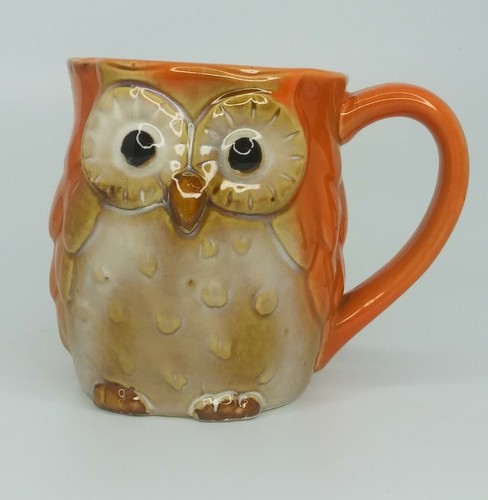 Owl Mug Orange Ceramic Birds Coffee Cup Tea Pottery - 第 1/10 張圖片