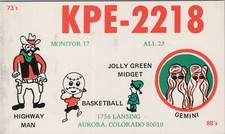 CB radio QSL postcard KPE-2218 Gemini basketball comic 1970s Aurora Colorado