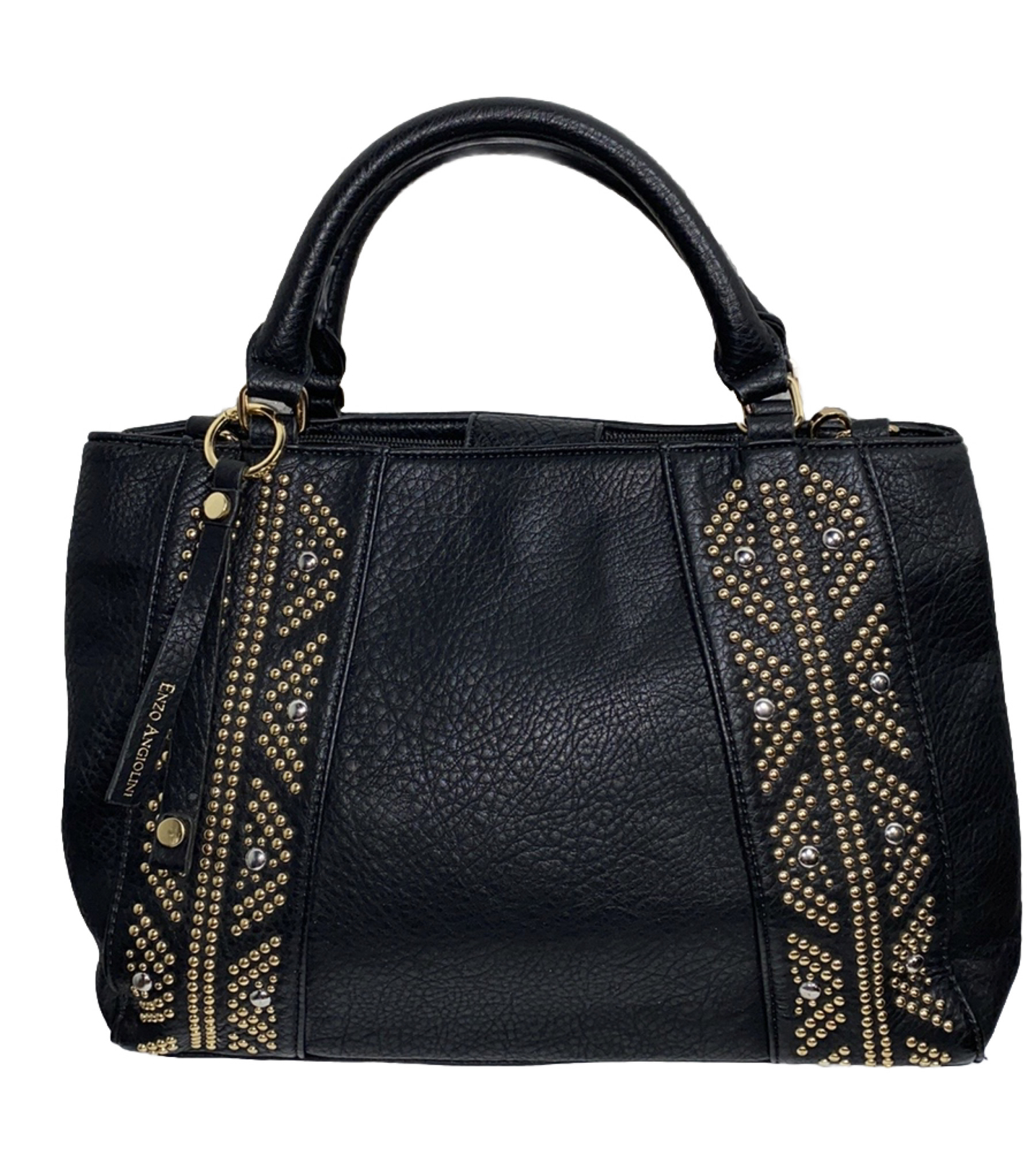 Enzo Angiolini Black Crossbody Shoulder Purse Zip Top Gold Studs Lots