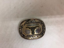 Vintage Longhorn Belt Buckle Metal Cow Steer Distressed Western