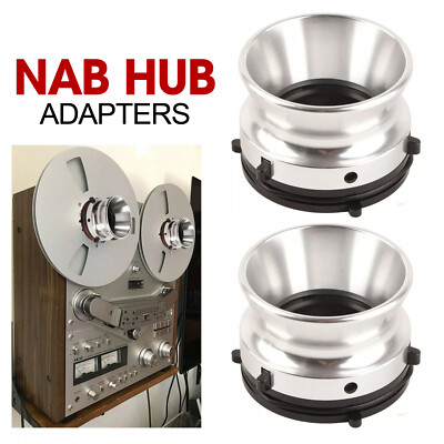 #ad 2pc Professional Polished Aluminum Reel To Reel Tape Ope NAB Hub Adapters Silver $47.69