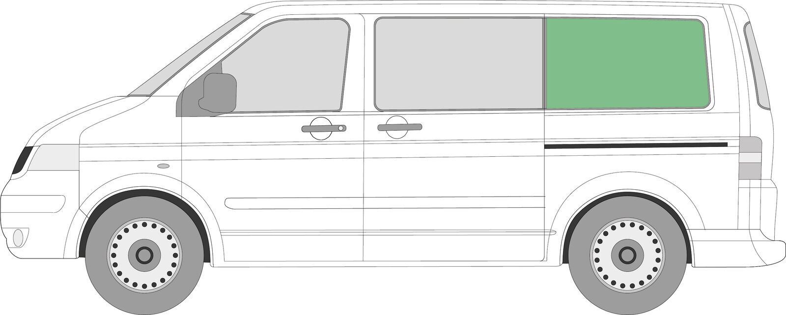 VW T6 Transporter JK Rear Side Fixed Window Privacy Tint Nearside Left SWB