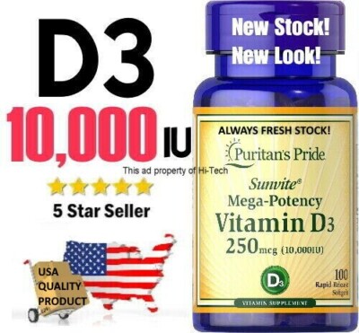 D3 10,000 IU VITAMIN   PURITAN'S PRIDE   SAME DAY SHIPPING   QUALITY USA STORE !