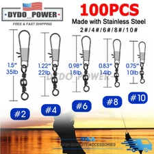 100Pcs Fish Fishing Barrel Swivel with Interlock Snap Fishing Swivel Size 2#-10#