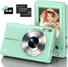 Digital Camera, 44MP, 1080P FHD, 16X Zoom, Green/Purple