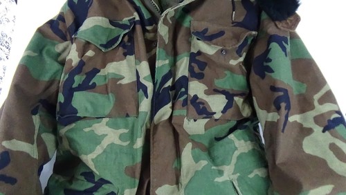 Cold Weather Quilted Lined Field Camo Jacket Faux Fur Hood Army or Air Force Med - Picture 3 of 12
