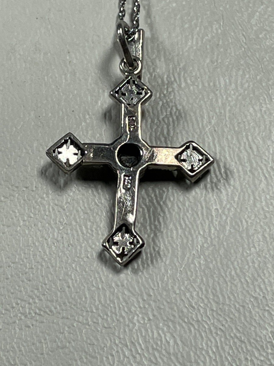 MARSALA 925 STERLING SILVER MARCASITE ONYX ORNATE CROSS NECKLACE 18