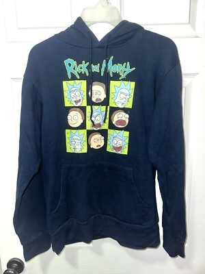 Rick and Morty Adult Swim Hoodie Pullover Adult Size Small Navy Sweatshirt