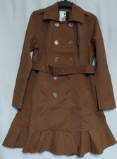 New York & Company Belted Peplum City Trench Coat Womens Size L Brown ~ New