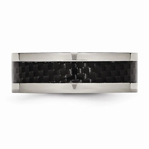 8MM POLISHED TITANIUM BLACK CARBON FIBER FLAT BAND RING - SIZE 7 - Image 3 of 4