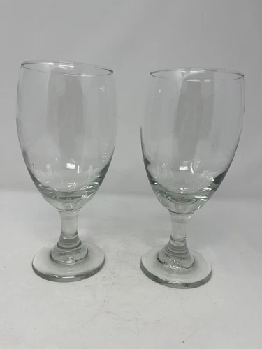 lot of 2 Vtg Heavy 7" Wine Water Glass Goblets barware glassware EUC dining