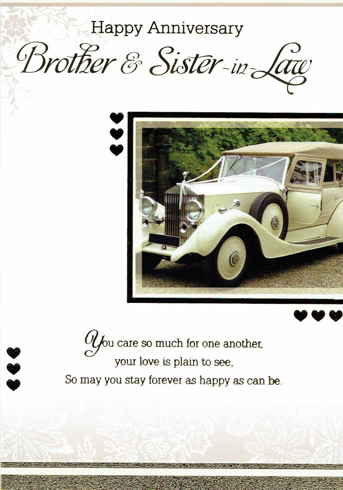 BROTHER and SISTER-IN-LAW Quality ANNIVERSARY CARD, Car Design