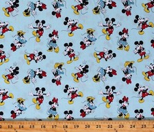 Cotton Mickey Minnie Mouse Classic Disney Blue Fabric Print by Yard D783.84