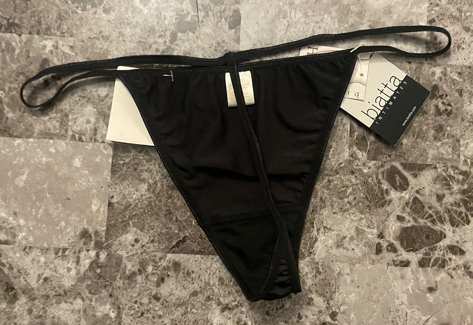 BRAGAS BIATTA INTIMATES NEGRAS GRANDES CALCE LISO VINTAGE RARAS CUERDA EN V NUEVAS CON ETIQUETAS Foto 3 de 4