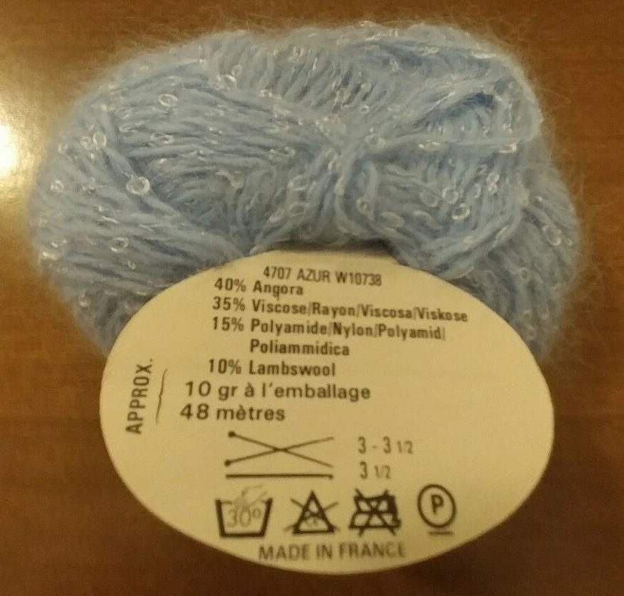 Vintage Chat Botte Angora Boucle yarn 40% ANGORA Made in France Baby Blue & silv - Image 2 of 2