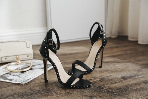 Womens Sexy Club Open-Toed Stiletto Sandals with Buckle Punk Rivet High Heels - Picture 7 of 15