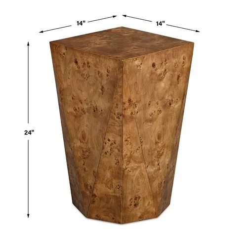 NEW 24" HUGHES ANGLED FACETED SIDES POPLAR BURL WOOD ACCENT END TABLE 50079 - Picture 6 of 6