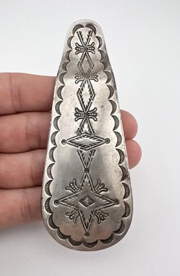 RARE EARLY Old Fred Harvey Era NAVAJO Coin Silver Detailed Stamped Shoehorn 4.5''