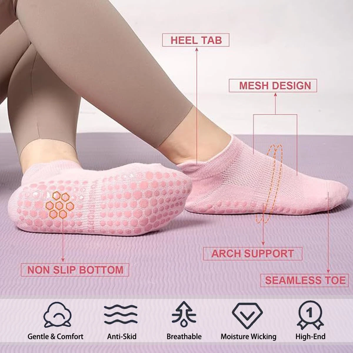 10/20 pares de calcetines de pilates para mujer, calcetines antideslizantes de barra de yoga