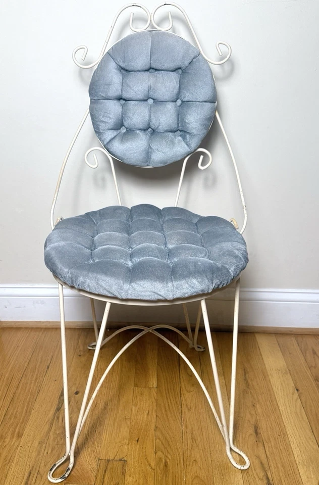 Silla tocador de hierro forjado Teena tocador acolchado terciopelo tocador Hollywood Regency Foto 2 de 4